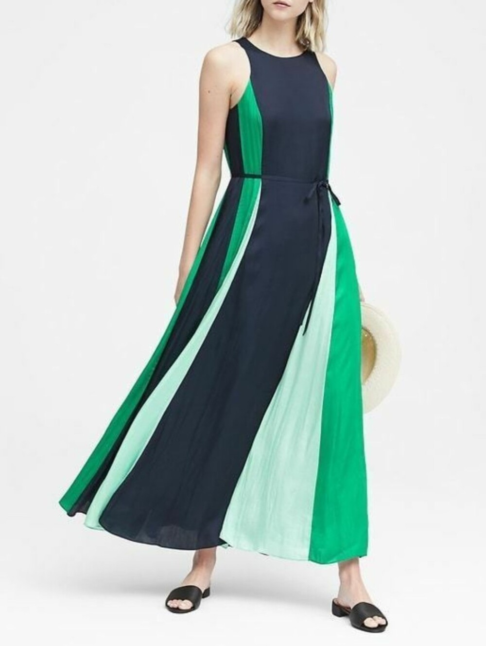 Banana Republic Navy and Green Colorblocked Maxi Dress Size 6
